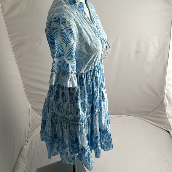 Debbie Katz Sana blue and white boho resort wear mini dress - Picture 2 of 15
